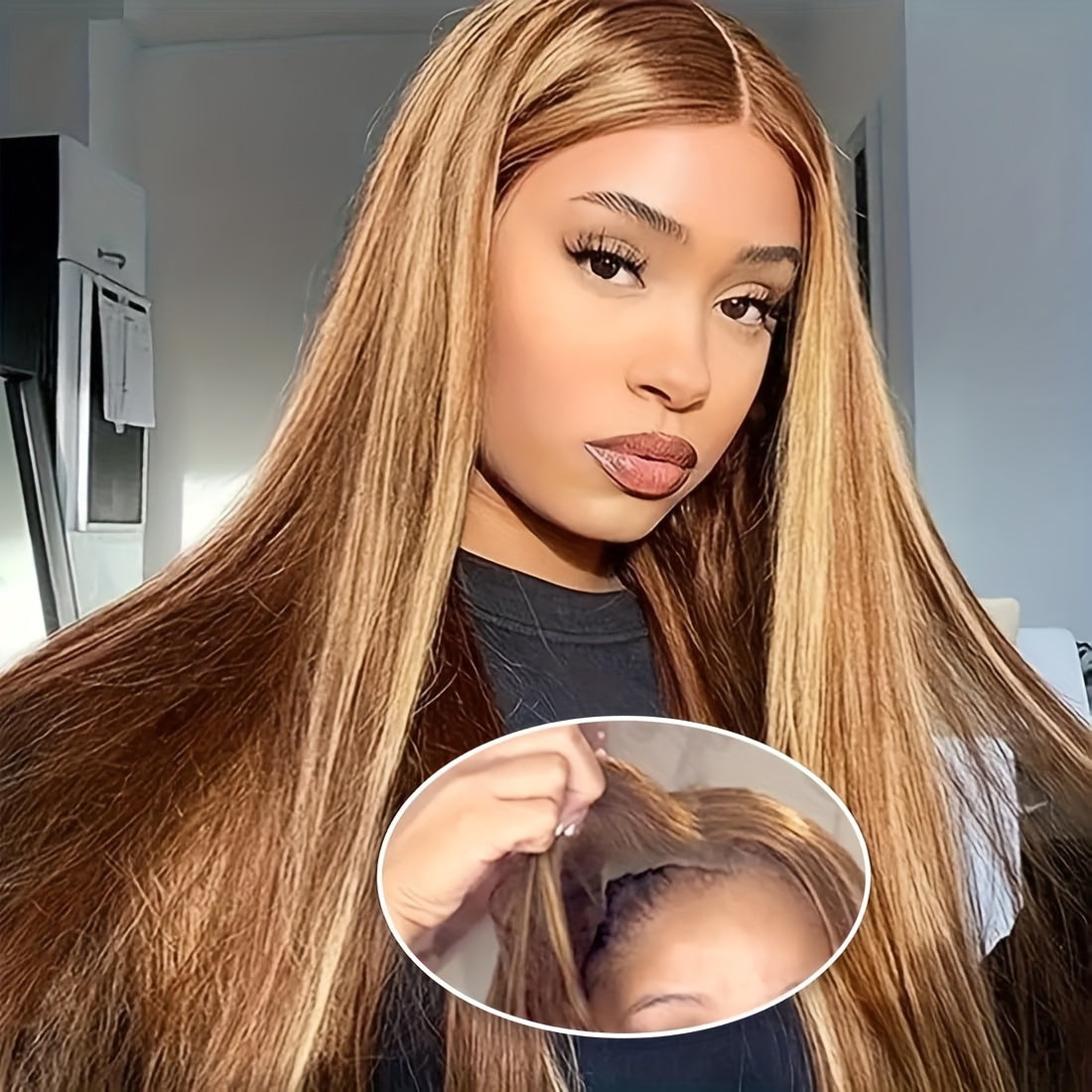 Glueless Wigs Human Hair Pre Cut Lace 4/27 Highlight Ombre Straight Lace Front Wig Human Hair 180% Density 5X5 HD Honey Blonde Lace Front Wig Human Hair For Women Pre Plucked With Baby Hair